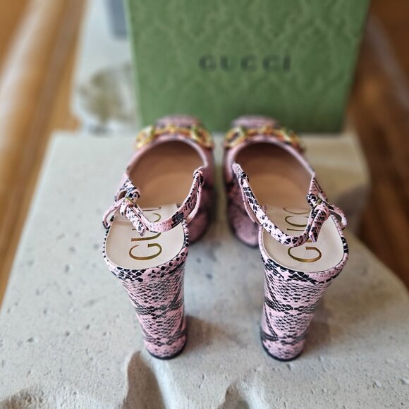Gucci Pink & Black Python Print Heels - Picture 8 of 10